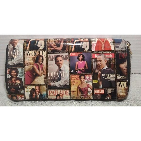 Michelle and Barack Obama Magazine Cover Collage Wallet Pre-Owned Zipper - Picture 8 of 8